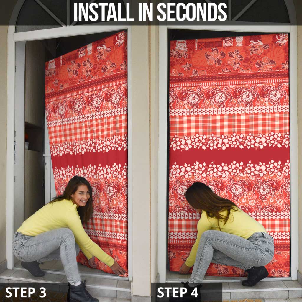 Hawaiian Hibiscus Honu Door Cover Red Mele Kalikimaka Palaka Spirit LT9 - Polynesian Pride