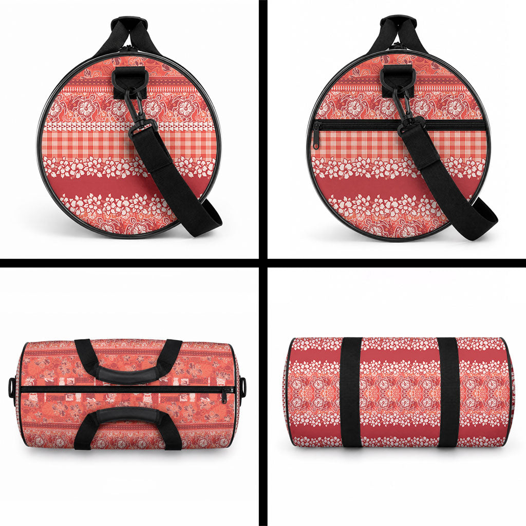 Hawaiian Hibiscus Honu Duffle Bag Red Mele Kalikimaka Palaka Spirit LT9 - Polynesian Pride