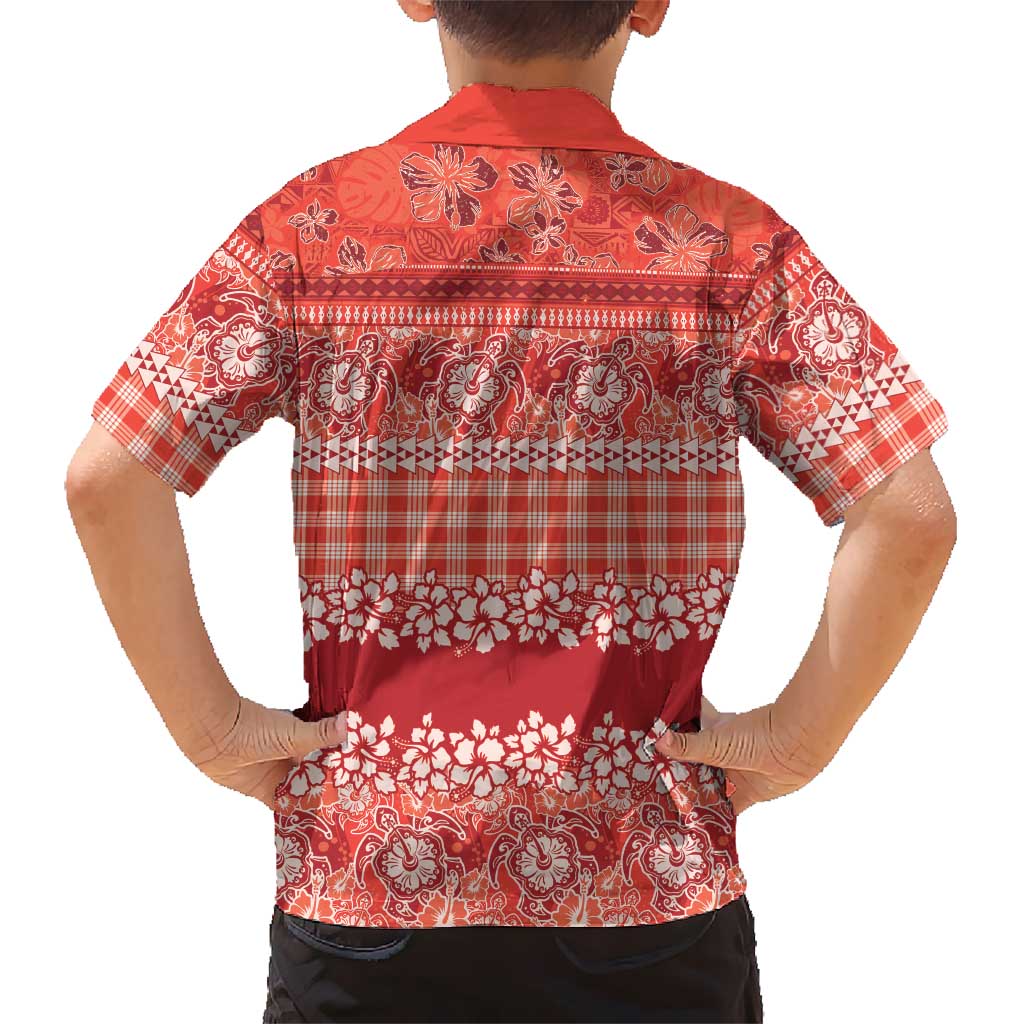 Hawaiian Hibiscus Honu Family Matching Off Shoulder Maxi Dress and Hawaiian Shirt Red Mele Kalikimaka Palaka Spirit LT9 - Polynesian Pride