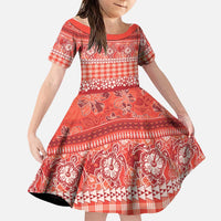 Hawaiian Hibiscus Honu Family Matching Off Shoulder Short Dress and Hawaiian Shirt Red Mele Kalikimaka Palaka Spirit LT9 Daughter's Dress Red - Polynesian Pride
