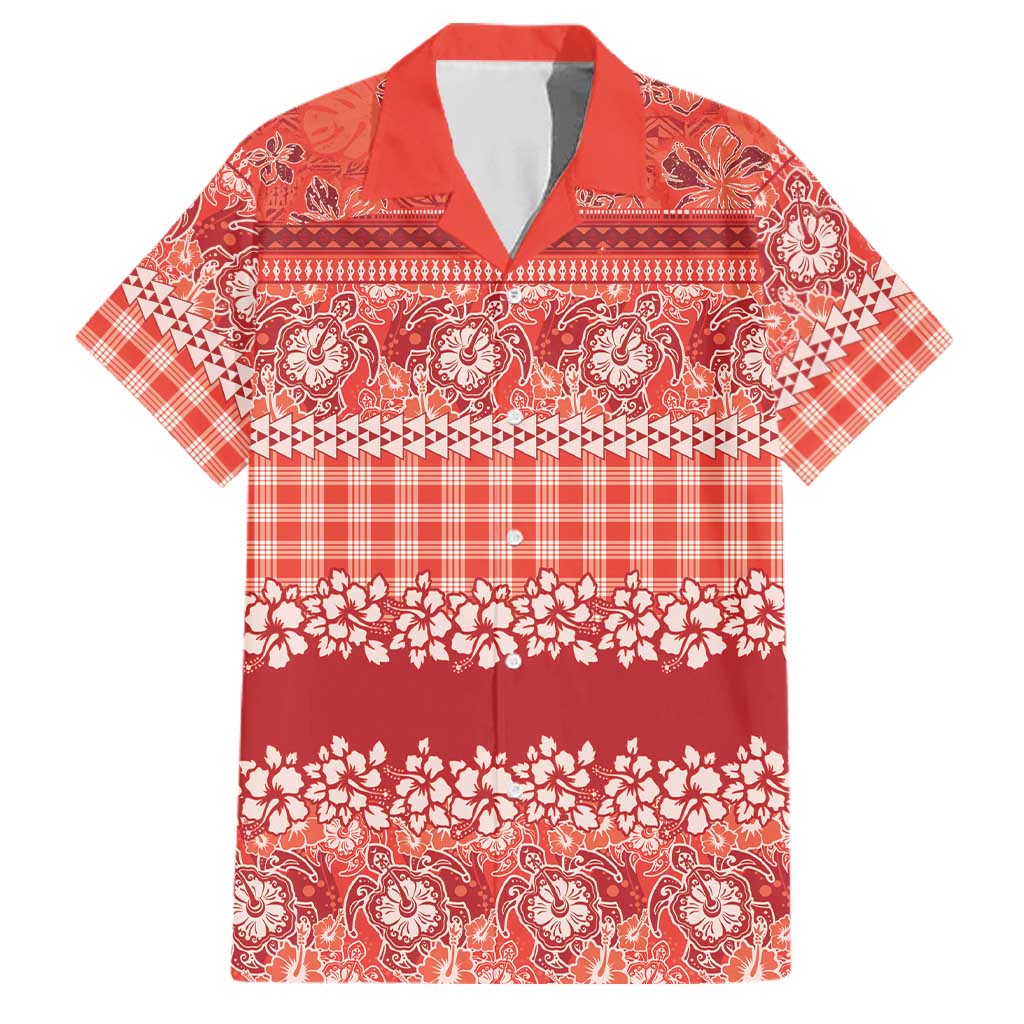 Hawaiian Hibiscus Honu Family Matching Off Shoulder Short Dress and Hawaiian Shirt Red Mele Kalikimaka Palaka Spirit LT9 Dad's Shirt - Short Sleeve Red - Polynesian Pride