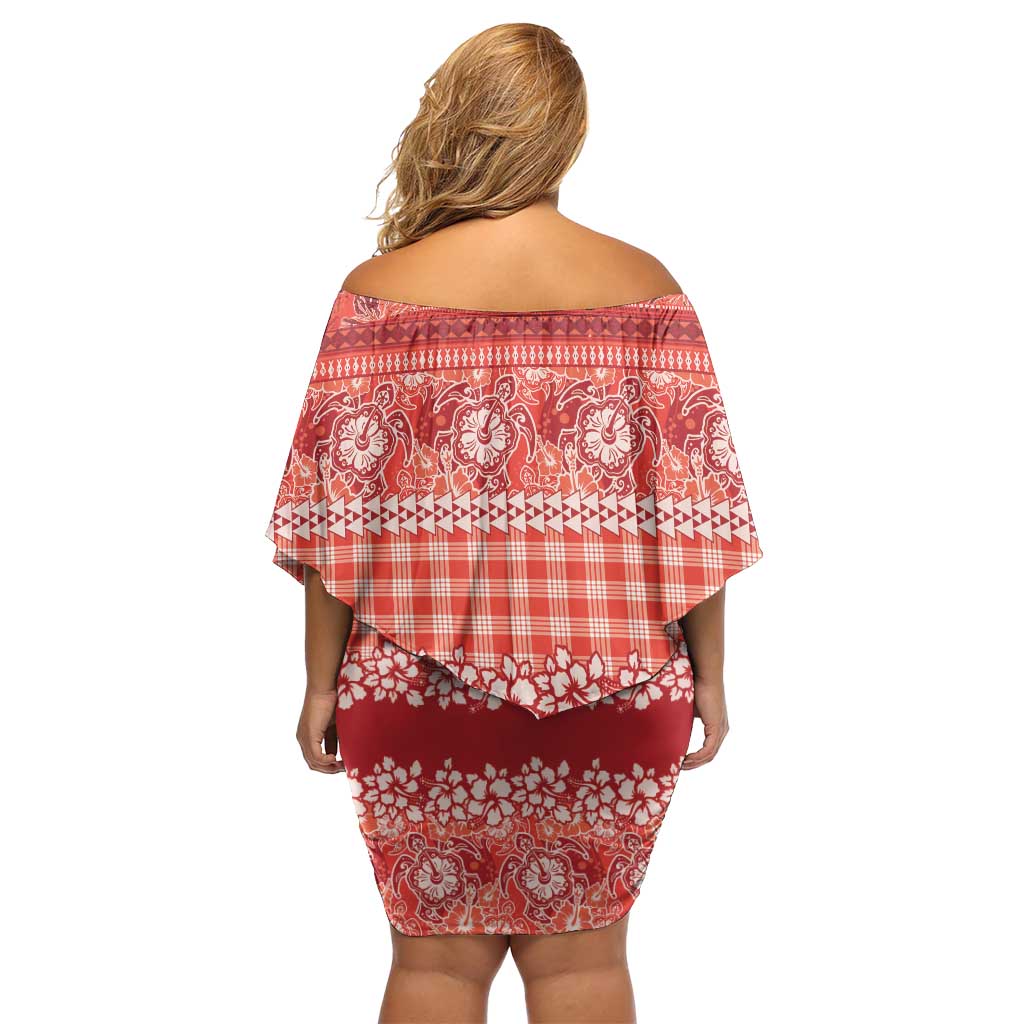 Hawaiian Hibiscus Honu Family Matching Off Shoulder Short Dress and Hawaiian Shirt Red Mele Kalikimaka Palaka Spirit LT9 - Polynesian Pride