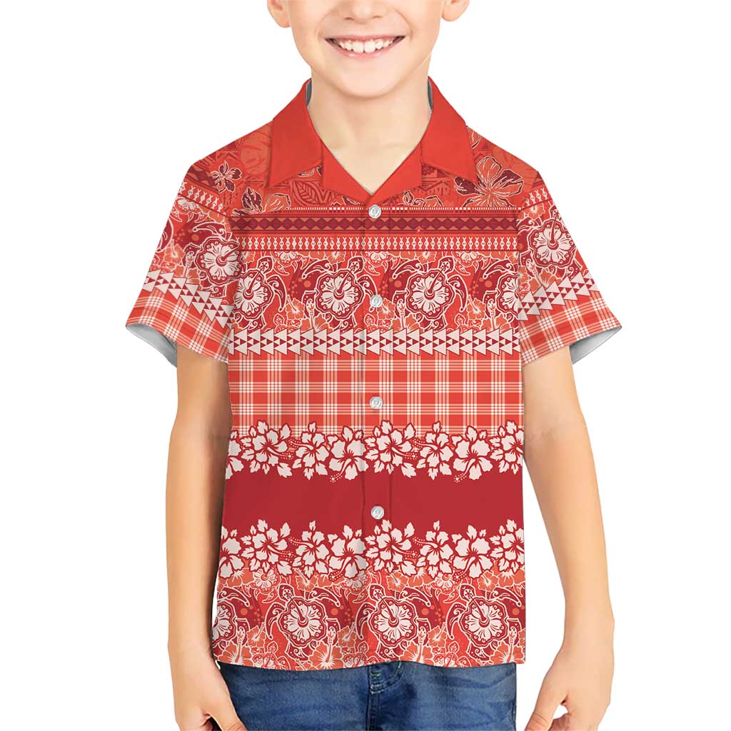 Hawaiian Hibiscus Honu Family Matching Off Shoulder Short Dress and Hawaiian Shirt Red Mele Kalikimaka Palaka Spirit LT9 - Polynesian Pride