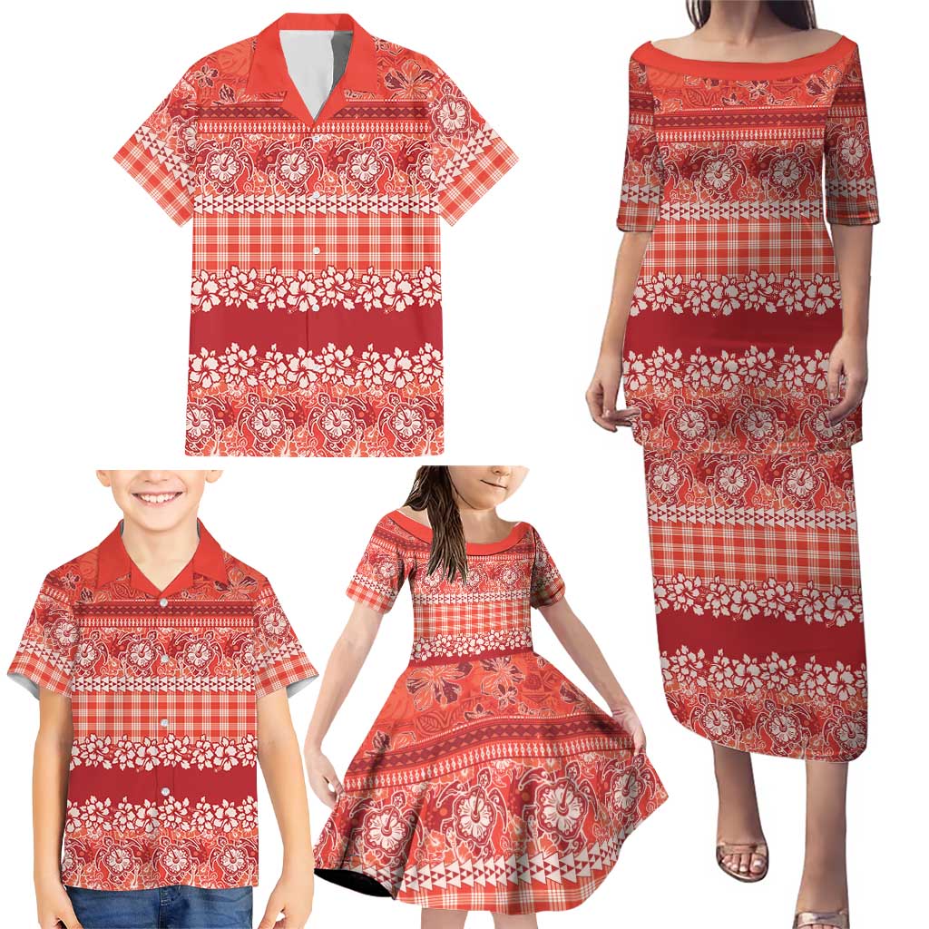 Hawaiian Hibiscus Honu Family Matching Puletasi and Hawaiian Shirt Red Mele Kalikimaka Palaka Spirit LT9 - Polynesian Pride