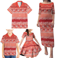 Hawaiian Hibiscus Honu Family Matching Puletasi and Hawaiian Shirt Red Mele Kalikimaka Palaka Spirit LT9 - Polynesian Pride
