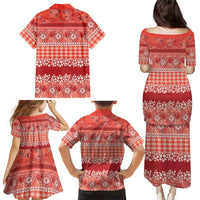 Hawaiian Hibiscus Honu Family Matching Puletasi and Hawaiian Shirt Red Mele Kalikimaka Palaka Spirit LT9 - Polynesian Pride