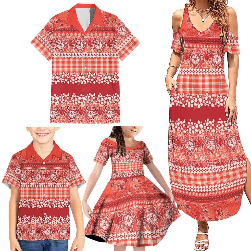 Hawaiian Hibiscus Honu Family Matching Summer Maxi Dress and Hawaiian Shirt Red Mele Kalikimaka Palaka Spirit - Polynesian Pride