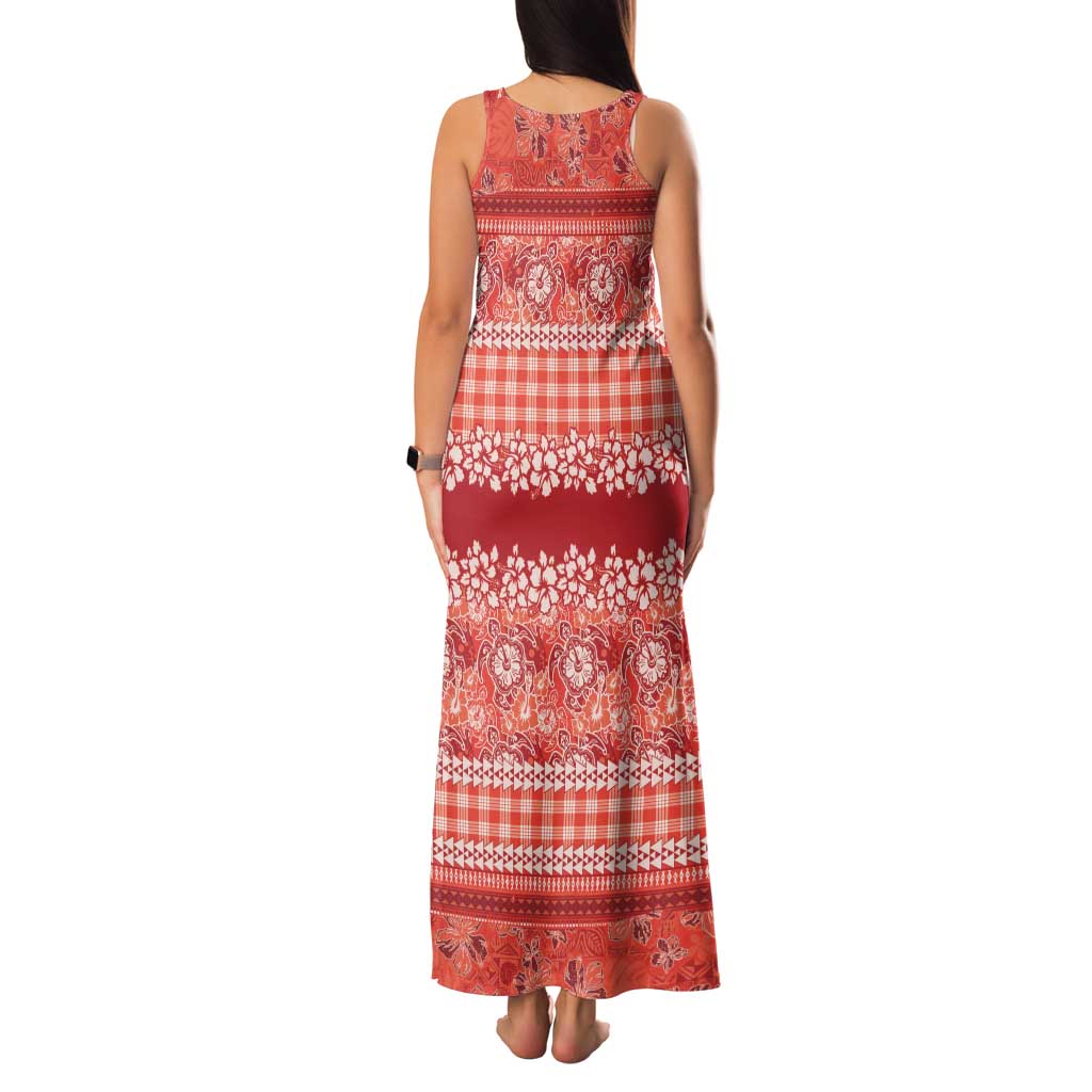 Hawaiian Hibiscus Honu Family Matching Tank Maxi Dress and Hawaiian Shirt Red Mele Kalikimaka Palaka Spirit LT9 - Polynesian Pride