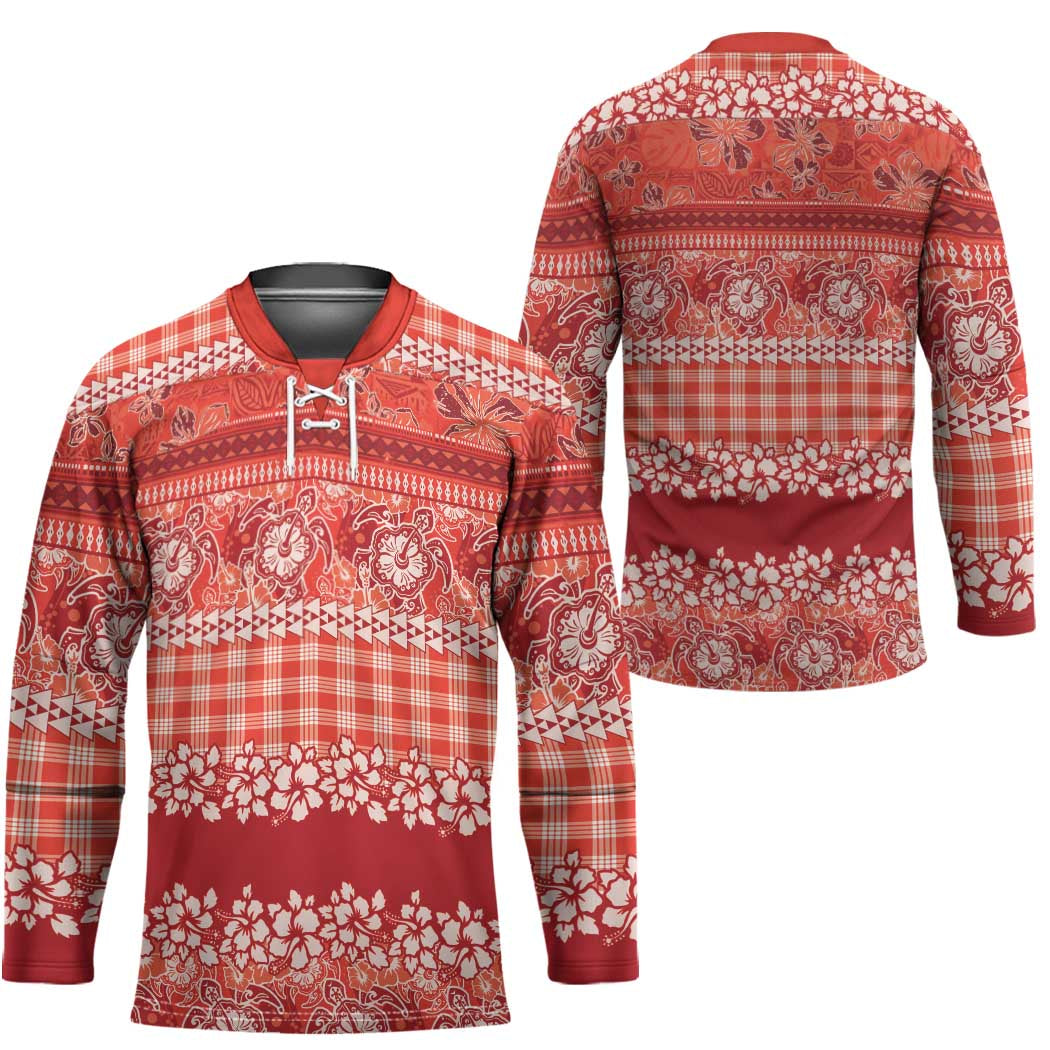 Hawaiian Hibiscus Honu Hockey Jersey Red Mele Kalikimaka Palaka Spirit - Polynesian Pride