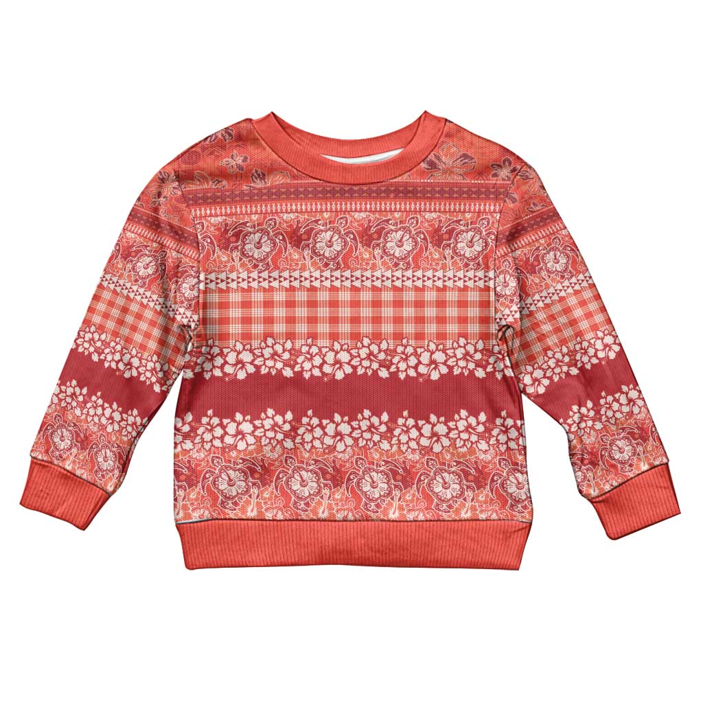 Hawaiian Hibiscus Honu Kid Ugly Christmas Sweater Red Mele Kalikimaka Palaka Spirit - Polynesian Pride