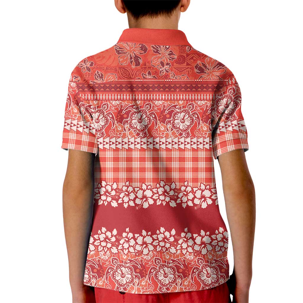 Hawaiian Hibiscus Honu Kid Polo Shirt Red Mele Kalikimaka Palaka Spirit - Polynesian Pride