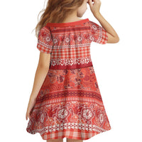 Hawaiian Hibiscus Honu Kid Short Sleeve Dress Red Mele Kalikimaka Palaka Spirit - Polynesian Pride