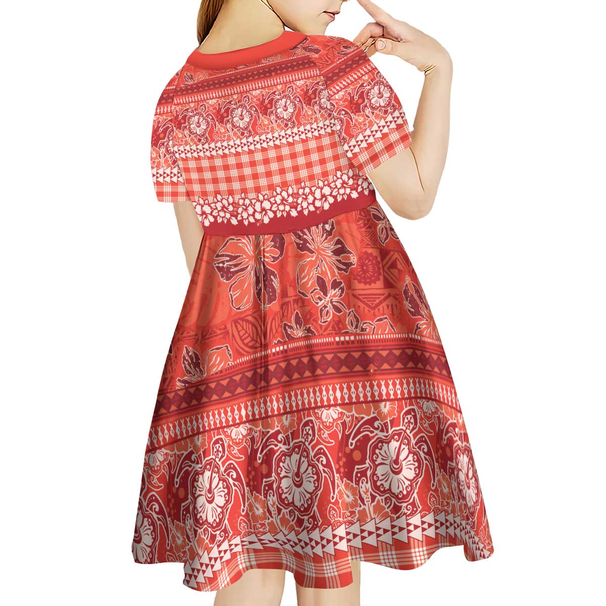 Hawaiian Hibiscus Honu Kid Short Sleeve Dress Red Mele Kalikimaka Palaka Spirit - Polynesian Pride