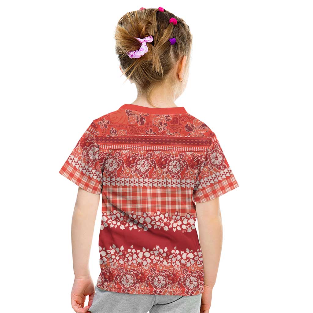Hawaiian Hibiscus Honu Kid T Shirt Red Mele Kalikimaka Palaka Spirit - Polynesian Pride