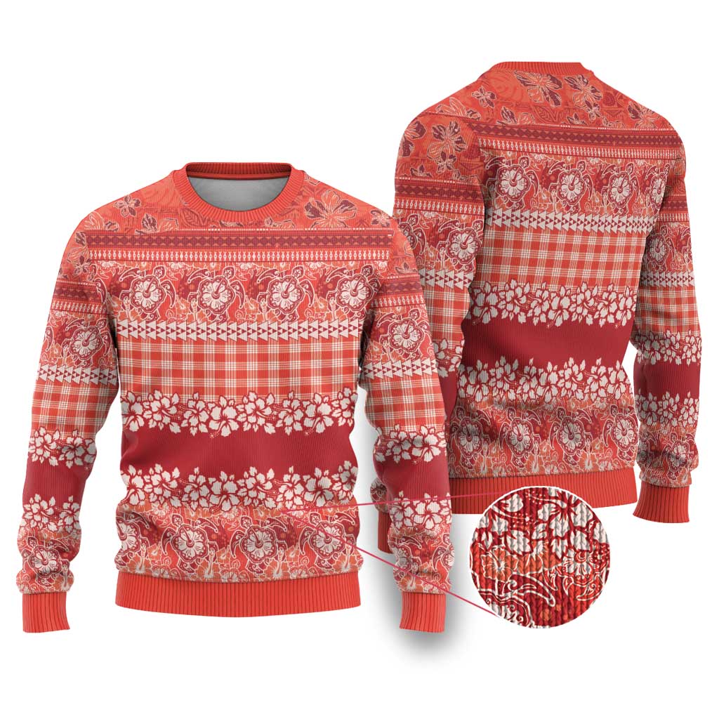 Hawaiian Hibiscus Honu Ugly Christmas Sweater Red Mele Kalikimaka Palaka Spirit - Polynesian Pride
