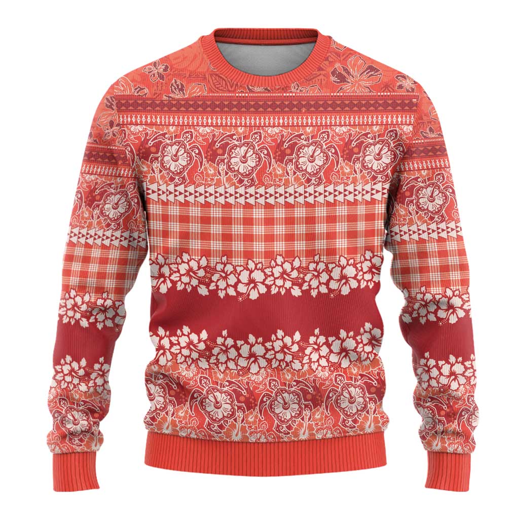 Hawaiian Hibiscus Honu Ugly Christmas Sweater Red Mele Kalikimaka Palaka Spirit - Polynesian Pride