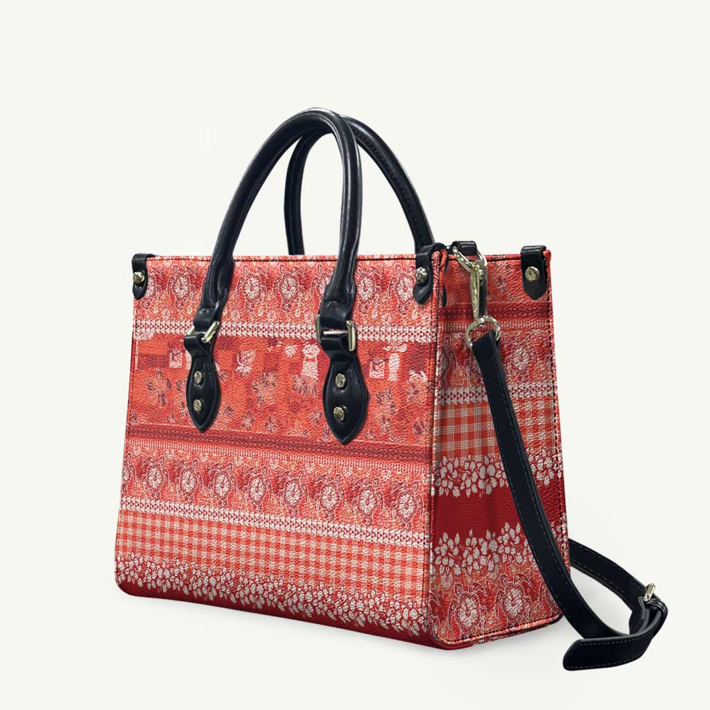 Hawaiian Hibiscus Honu Leather Bag Red Mele Kalikimaka Palaka Spirit - Polynesian Pride