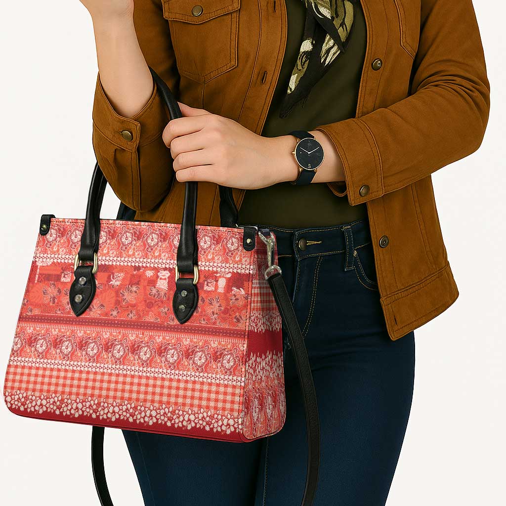 Hawaiian Hibiscus Honu Leather Bag Red Mele Kalikimaka Palaka Spirit - Polynesian Pride