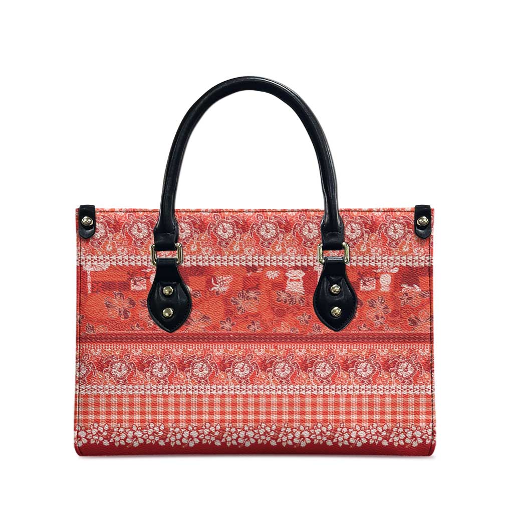 Hawaiian Hibiscus Honu Leather Bag Red Mele Kalikimaka Palaka Spirit - Polynesian Pride
