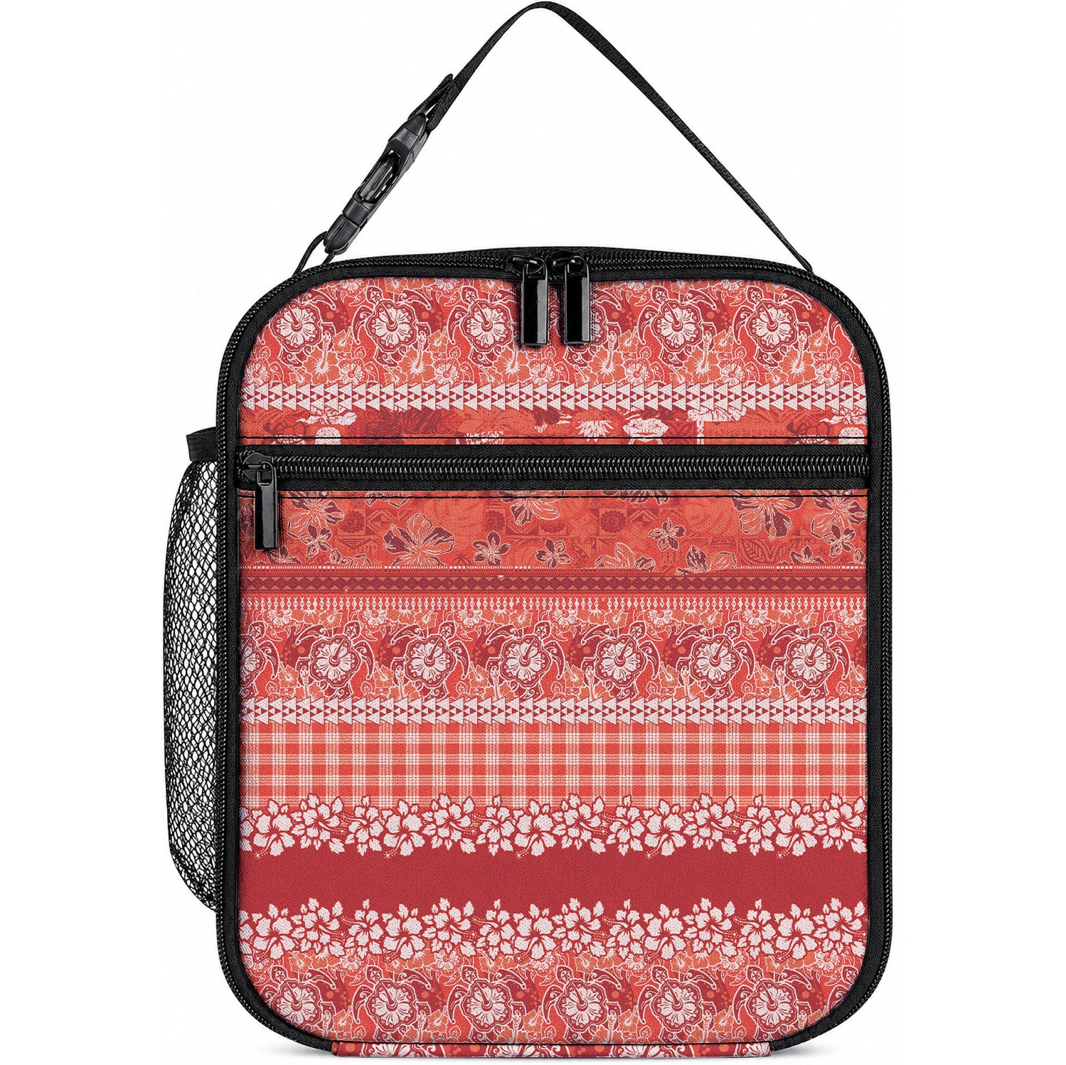 Hawaiian Hibiscus Honu Lunch Bag Red Mele Kalikimaka Palaka Spirit LT9 10.2 × 8.3 × 4.3 inch Red - Polynesian Pride