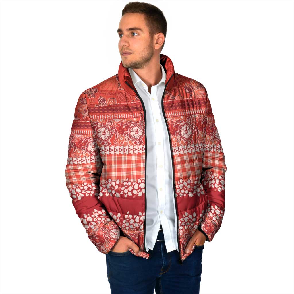 Hawaiian Hibiscus Honu Padded Jacket Red Mele Kalikimaka Palaka Spirit - Polynesian Pride