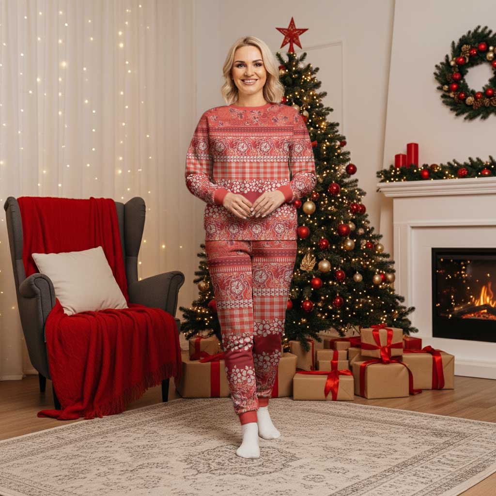 Hawaiian Hibiscus Honu Christmas Pajama Set Red Mele Kalikimaka Palaka Spirit - Polynesian Pride