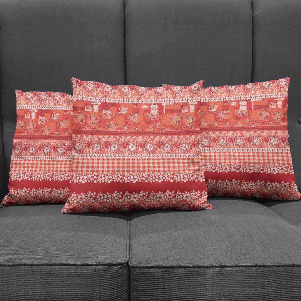 Hawaiian Hibiscus Honu Pillow Cover Red Mele Kalikimaka Palaka Spirit - Polynesian Pride