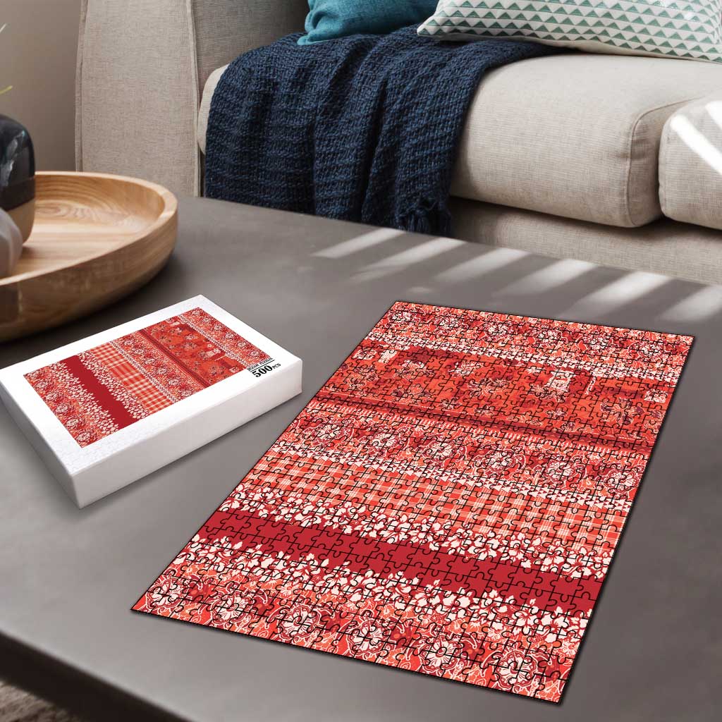 Hawaiian Hibiscus Honu Puzzle Red Mele Kalikimaka Palaka Spirit - Polynesian Pride