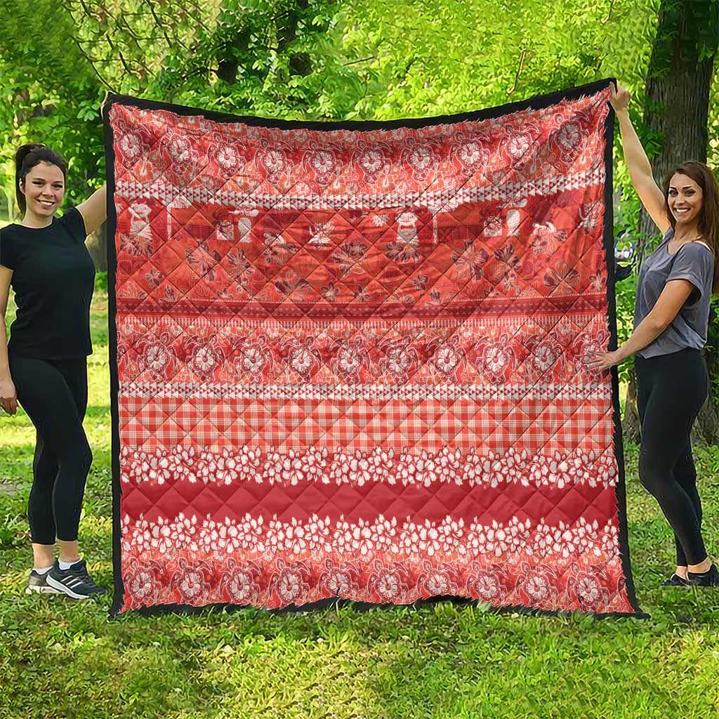 Hawaiian Hibiscus Honu Quilt Red Mele Kalikimaka Palaka Spirit - Polynesian Pride