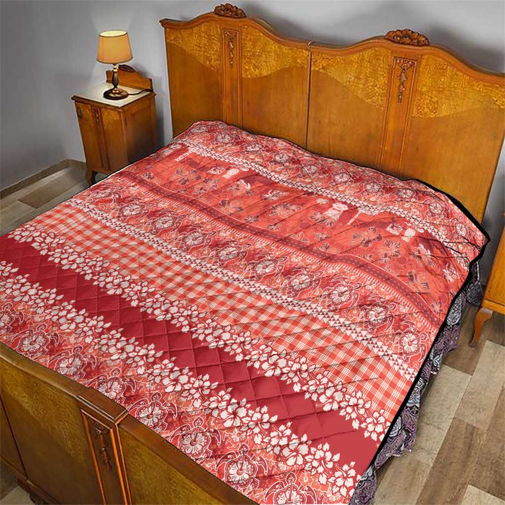 Hawaiian Hibiscus Honu Quilt Red Mele Kalikimaka Palaka Spirit - Polynesian Pride