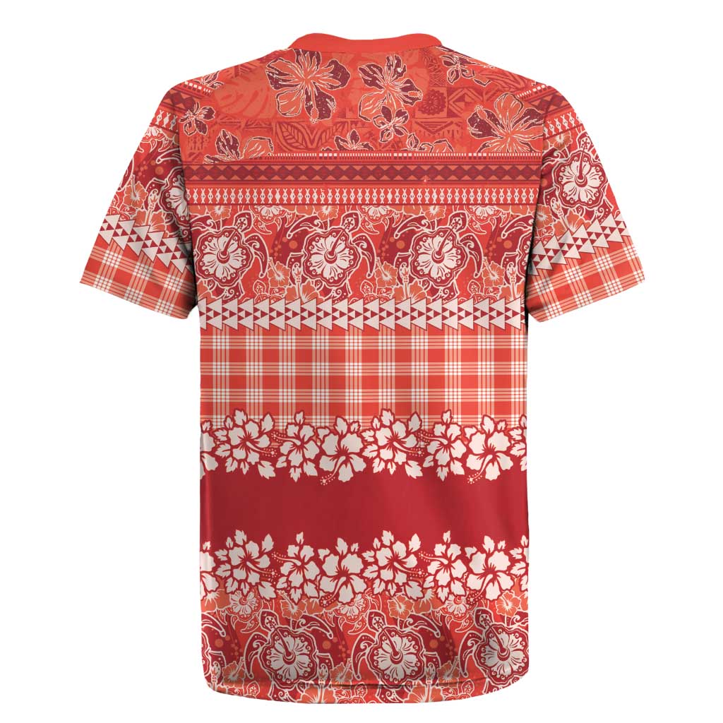 Hawaiian Hibiscus Honu Rugby Jersey Red Mele Kalikimaka Palaka Spirit - Polynesian Pride