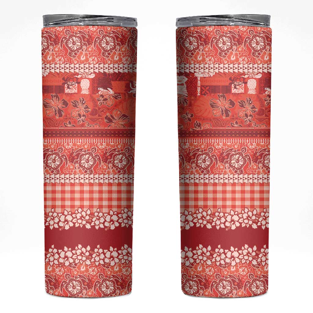 Hawaiian Hibiscus Honu Skinny Tumbler Red Mele Kalikimaka Palaka Spirit - Polynesian Pride
