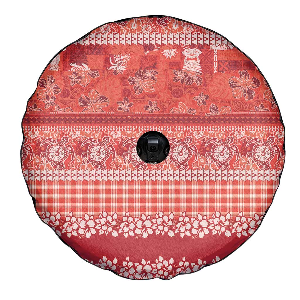 Hawaiian Hibiscus Honu Spare Tire Cover Red Mele Kalikimaka Palaka Spirit - Polynesian Pride