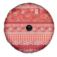 Hawaiian Hibiscus Honu Spare Tire Cover Red Mele Kalikimaka Palaka Spirit - Polynesian Pride