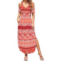 Hawaiian Hibiscus Honu Summer Maxi Dress Red Mele Kalikimaka Palaka Spirit - Polynesian Pride