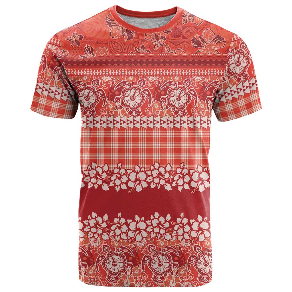 Hawaiian Hibiscus Honu T Shirt Red Mele Kalikimaka Palaka Spirit - Polynesian Pride