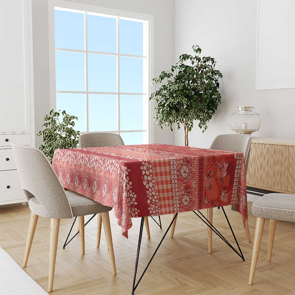 Hawaiian Hibiscus Honu Tablecloth Red Mele Kalikimaka Palaka Spirit - Polynesian Pride