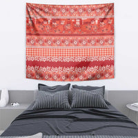 Hawaiian Hibiscus Honu Tapestry Red Mele Kalikimaka Palaka Spirit - Polynesian Pride