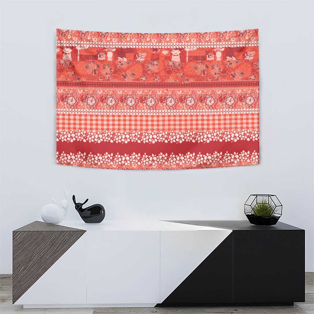 Hawaiian Hibiscus Honu Tapestry Red Mele Kalikimaka Palaka Spirit - Polynesian Pride