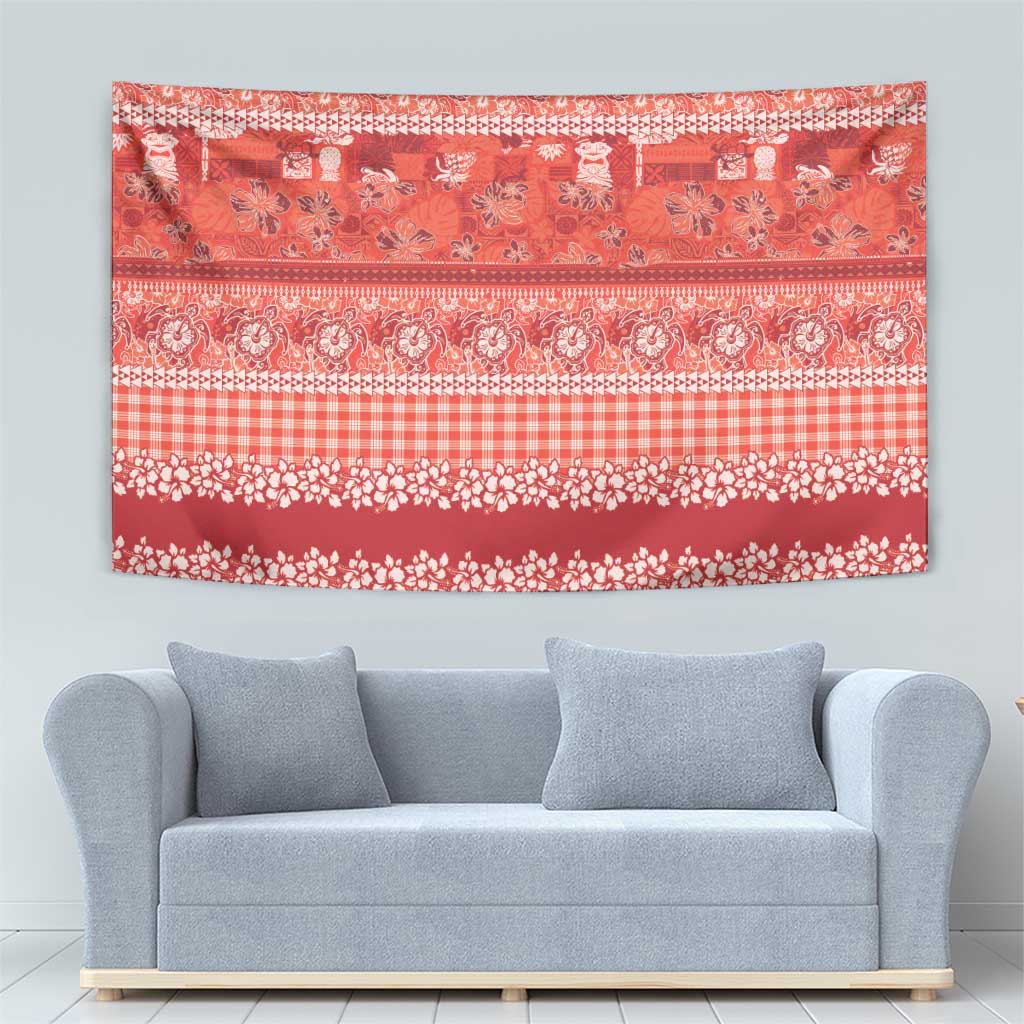 Hawaiian Hibiscus Honu Tapestry Red Mele Kalikimaka Palaka Spirit - Polynesian Pride