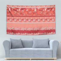Hawaiian Hibiscus Honu Tapestry Red Mele Kalikimaka Palaka Spirit - Polynesian Pride