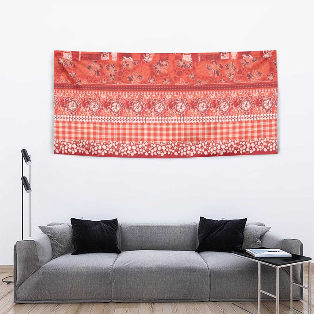 Hawaiian Hibiscus Honu Tapestry Red Mele Kalikimaka Palaka Spirit - Polynesian Pride