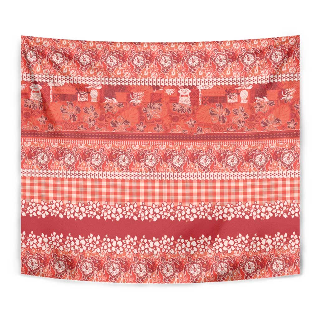 Hawaiian Hibiscus Honu Tapestry Red Mele Kalikimaka Palaka Spirit - Polynesian Pride