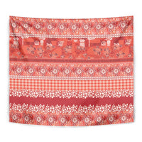 Hawaiian Hibiscus Honu Tapestry Red Mele Kalikimaka Palaka Spirit - Polynesian Pride