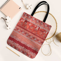 Hawaiian Hibiscus Honu Tote Bag Red Mele Kalikimaka Palaka Spirit - Polynesian Pride
