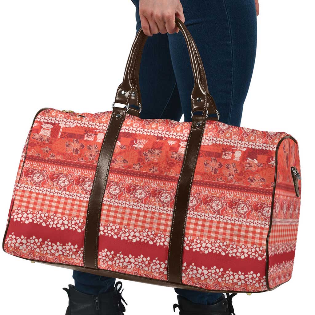 Hawaiian Hibiscus Honu Travel Bag Red Mele Kalikimaka Palaka Spirit - Polynesian Pride