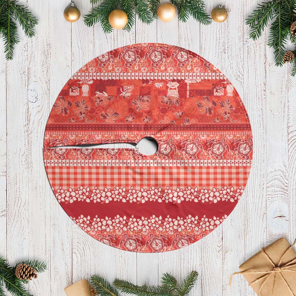 Hawaiian Hibiscus Honu Tree Skirt Red Mele Kalikimaka Palaka Spirit - Polynesian Pride