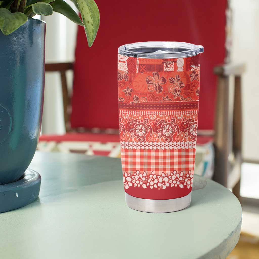 Hawaiian Hibiscus Honu Tumbler Cup Red Mele Kalikimaka Palaka Spirit - Polynesian Pride
