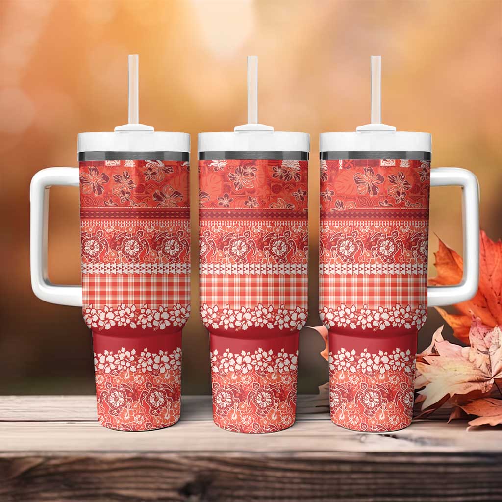 Hawaiian Hibiscus Honu Tumbler With Handle Red Mele Kalikimaka Palaka Spirit - Polynesian Pride