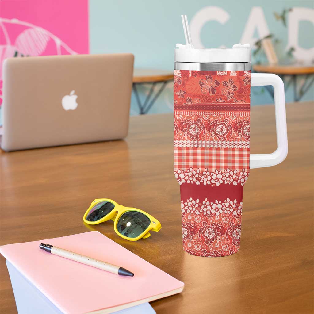 Hawaiian Hibiscus Honu Tumbler With Handle Red Mele Kalikimaka Palaka Spirit - Polynesian Pride